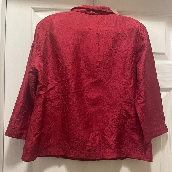 Eileen Fisher Crushed Dupioni Silk Crinkled Red Collared Button Blouse Size S - Picture 6 of 6